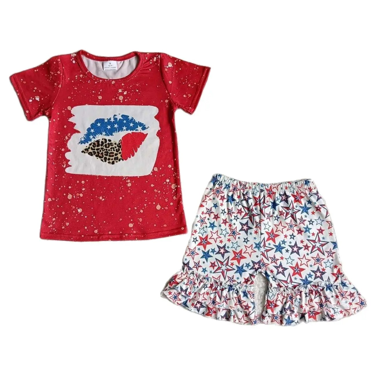 

2023 Summer Stylish New Design Mouth Red T-shirts Tops For Baby Girls Shorts Sets Child Fashion July 4th Outfits Party Apparels