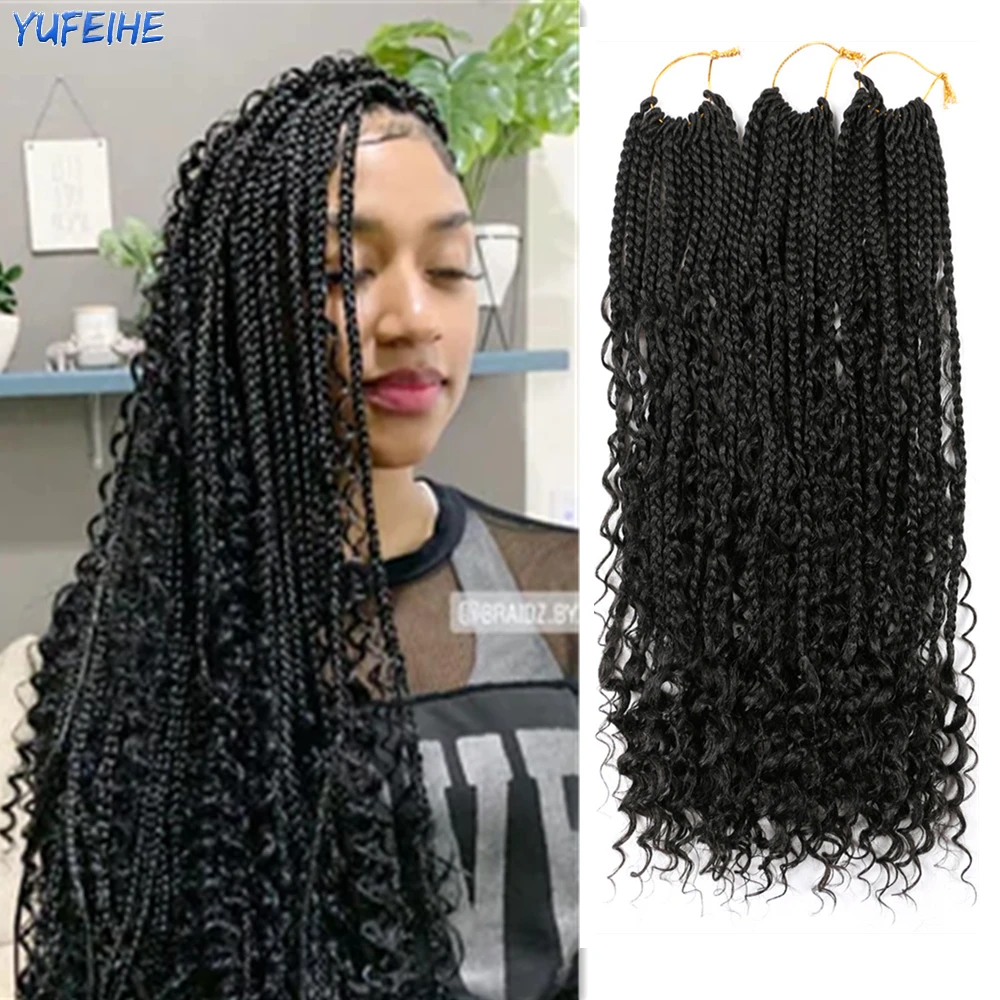 20 24 Inch Pink Crochet Hair Goddess Bohemian Box Braids Curly Ends Synthetic Hook Braids Extensions Ombre Blonde For Women Kids