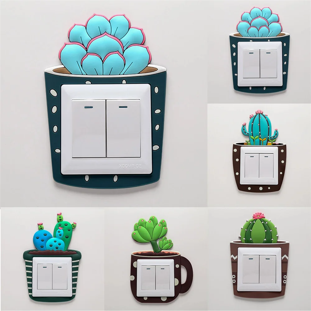 

Cute Cartoon 3D stickers Cactus Fluorescent Wall Stickers On-off Switch Stickers Kids Luminous Light Switch Home Decorations