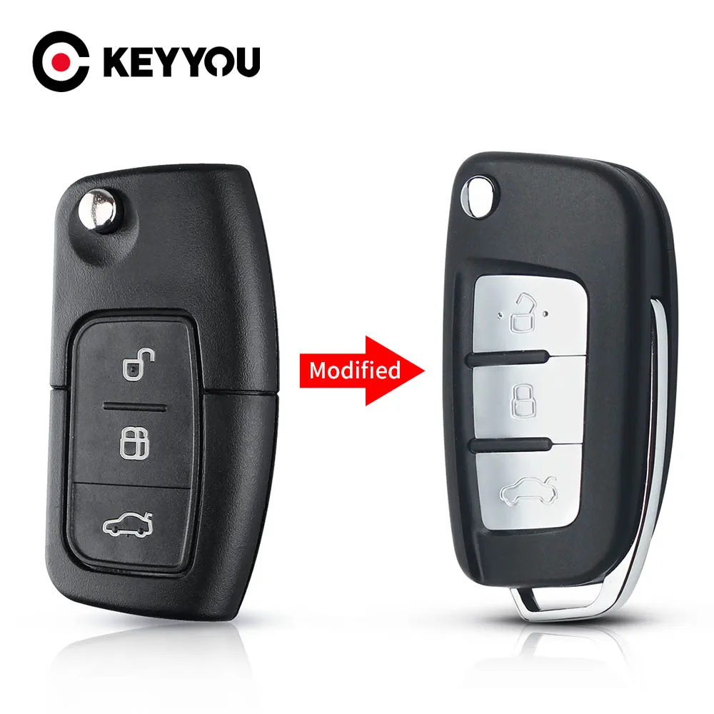 

KEYYOU For Ford Focus Fiesta C-Max S-Max Ka Mondeo Galaxy Modified Flip Folding Remote Key Shell HU101 FO21 Blade Fob Car Case