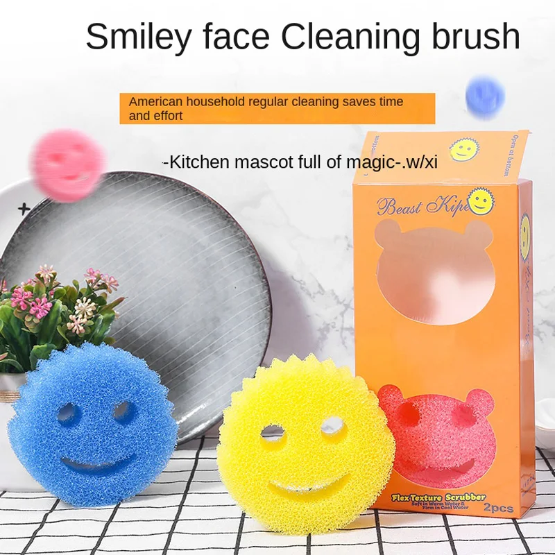 

2Pcs Functional Smiling Face Dish Sponge Cleaning Wipe Strong Decontamination Loofah Sponges Household Kitchen Cleaning Tools