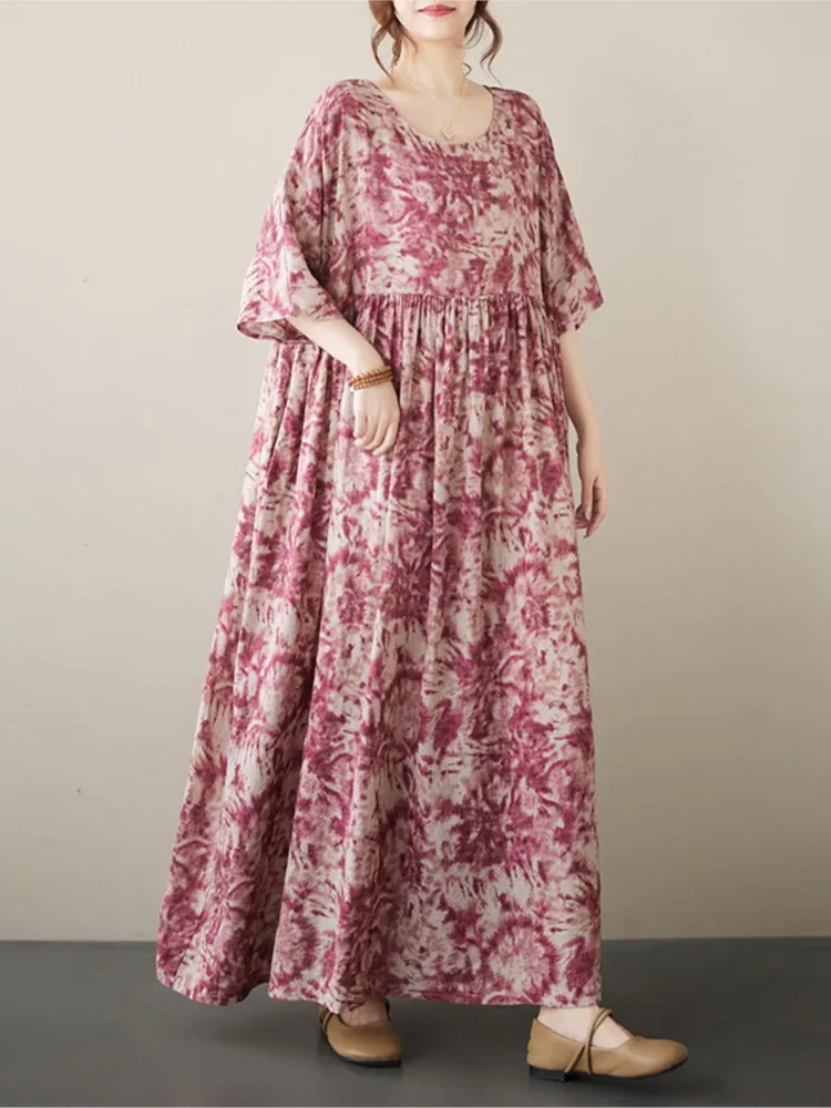 Платье женское длинное ТРАПЕЦИЕВИДНОЕ с принтом модное повседневное свободное