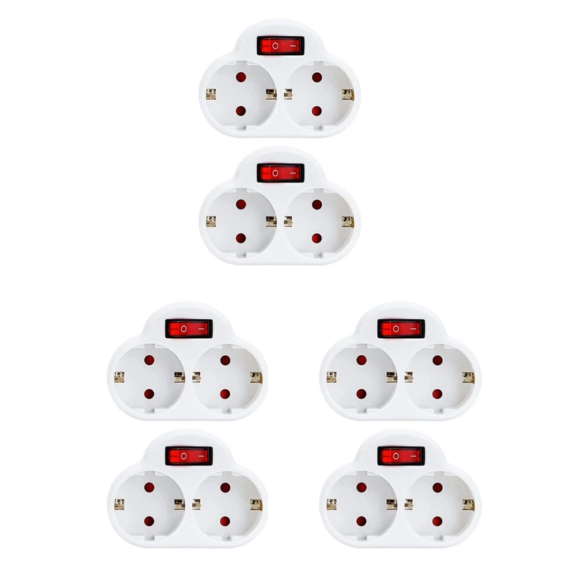 

6Pcs Socket Adapter With Switch, 250V/16A 3680W Portable Sockets Wall Plate Socket For Office, Home, Travel EU Plug