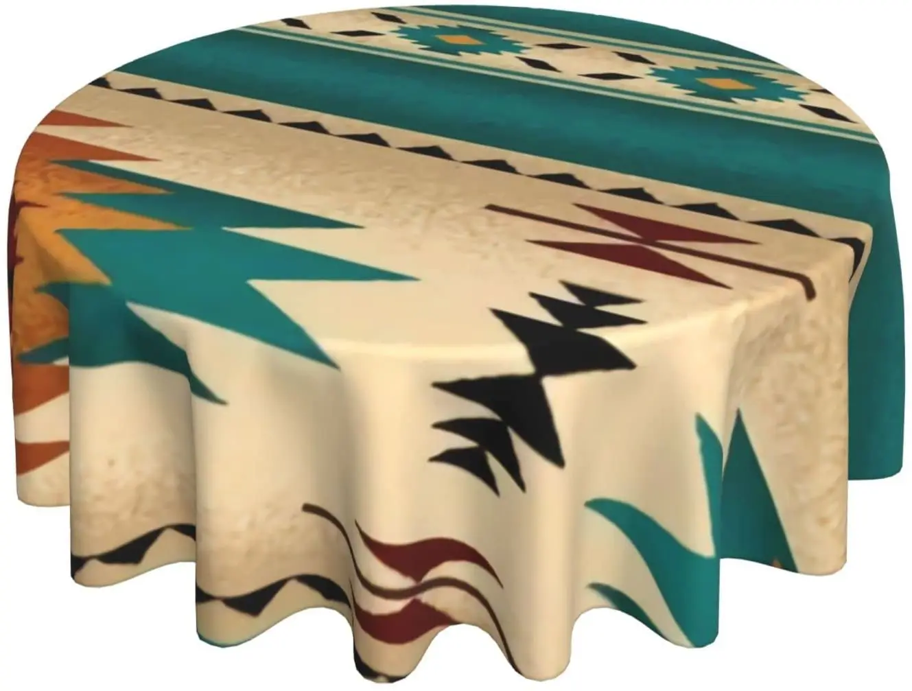 

Southwest Aztec Native Turquoise Stripe Round Tablecloth 60 Inch Circular Table Cover Tabletop Decor Dustproof Wrinkle Parties