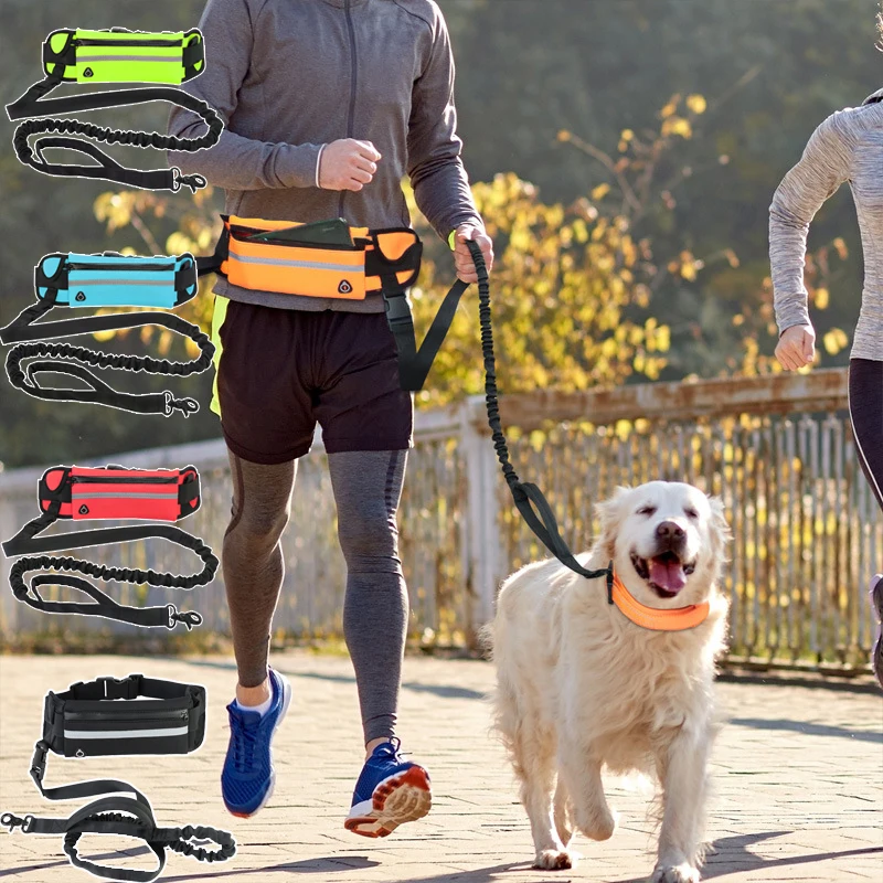 

Reflective Elastic Sports Fanny Pack Dog Leash Set Traction Rope Pet Dog Running Belt Elastic Hands Free Jogging Pull Dog Leash