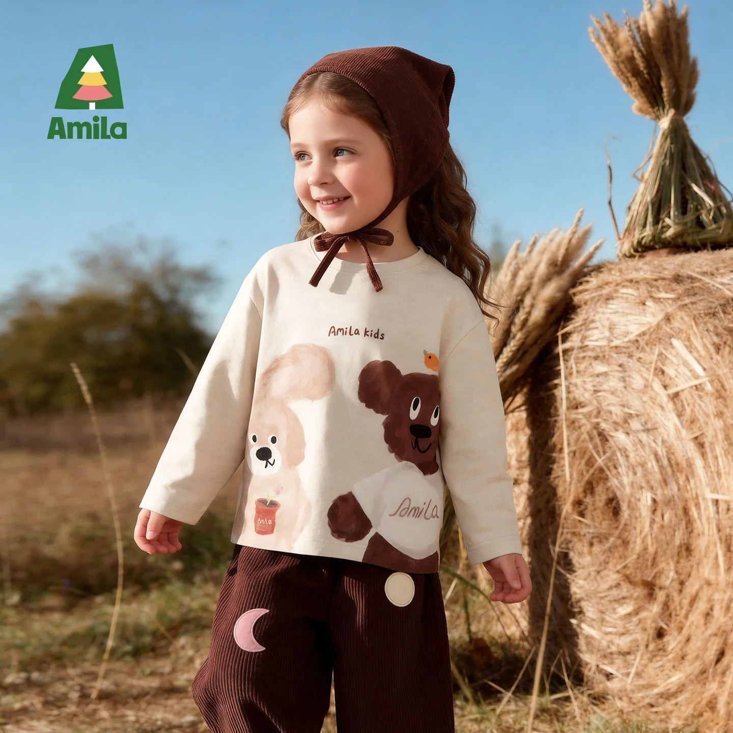 Фото Детская футболка Amila 2026: Новинка осени, модный повседневный уютный лонгслив с крупным цифровым принтом и креативным дизайном №4