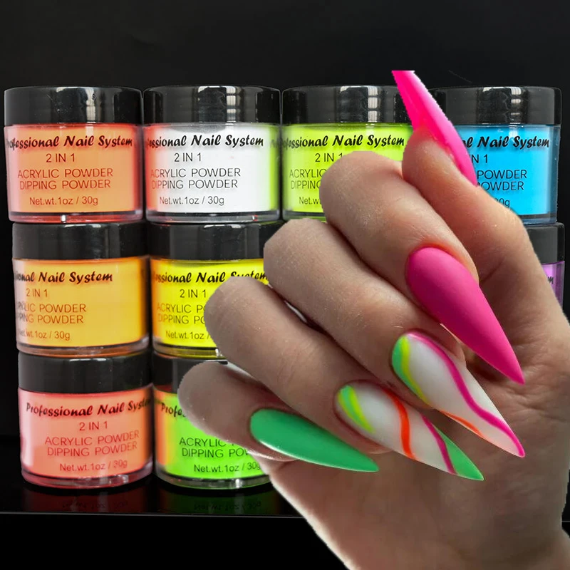

1OZ Neon Phosphor Powder Fluorescent Nail Glitters Chrome Pigment Dust Shinny Acrylic Powder For Manicure Nails Art Decoration#