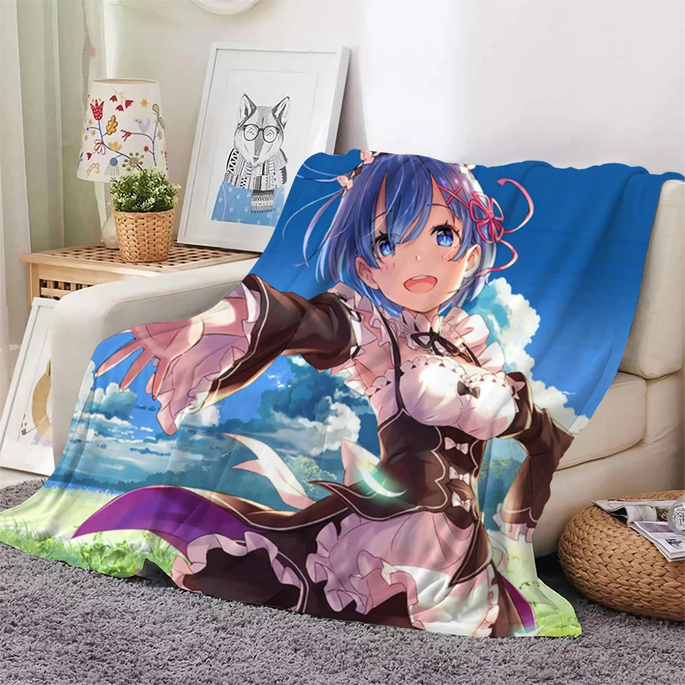 

Anime Cute Girl Re:Zero Rem Ram 3D Printing Flannel Blanket Dreamlike Style Sofa Travel Throw Blankets Office Nap Blanket
