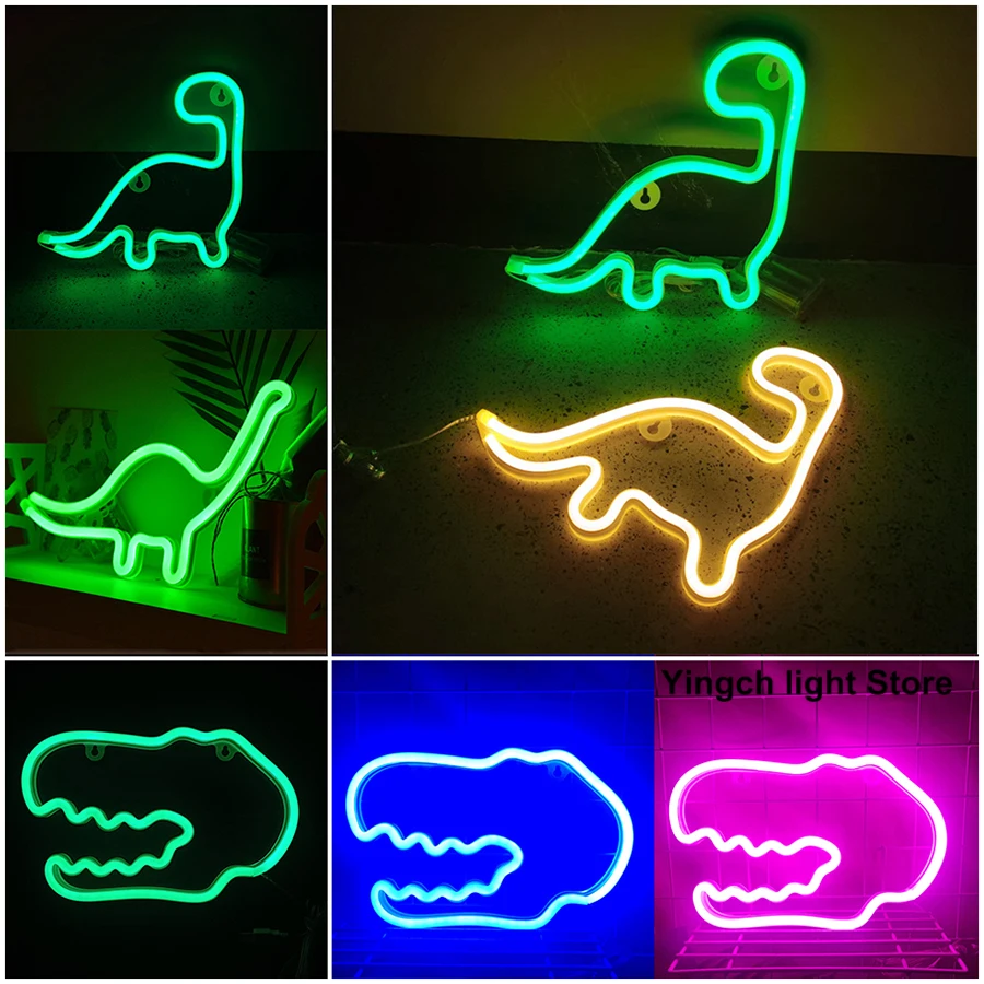 Dinosaur Neon Sign Light Animal Modeling Night Lamp LED Room Wall Decoration for Kids Birthday Party Shop Game Bar Christmas