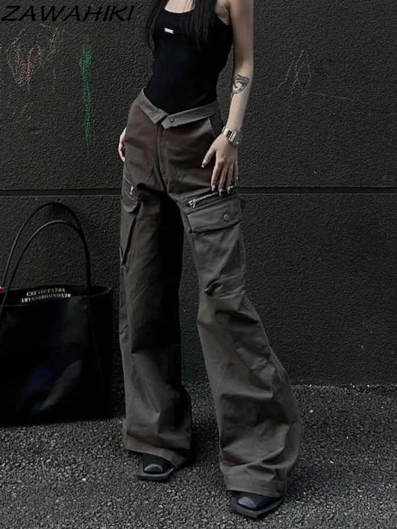 

Y2K Aesthetic Cargo Pants Women Punk Streetwear Hippie High Thrundown Waist Korean Style Oversized Trousers Female Sweatpants