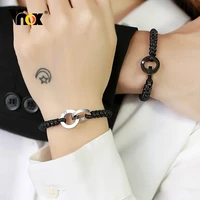 vnox stylish interlocked circle bracelets for men women adjustable stainless steel aaa stone bracelet couple love promise gift