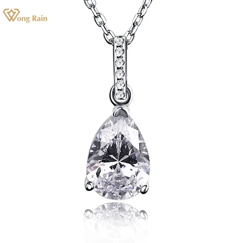 Wong Rain 100% 925 Sterling Silver Pear Cut Created Moissanite Diamonds Gemstone Wedding Romantic Pendent Necklace Fine Jewelry