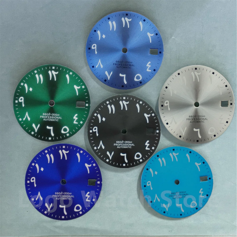 

Металлический циферблат с логотипом BGW9, светящийся в темноте телефон NH35 28,5 мм, синий светящийся циферблат, циферблат для часов NH35a