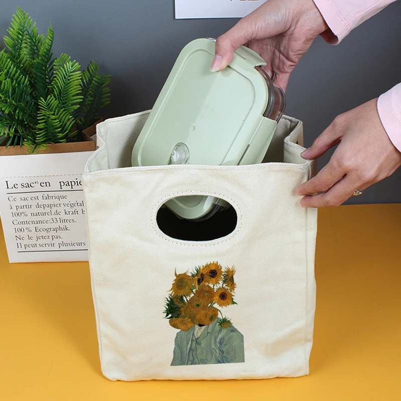 

Van Gogh Oil Canvas Neutral Insulated Lunch Bag Canvas Tote Bag Thickened Reusable Office Picnic Portable Food Storage Bag