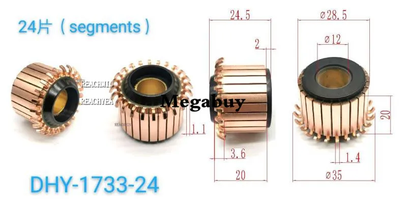 

12*28.5*24.5mm 24p Copper Bars Alternator Electric Motor Commutator Copper Commutator Armature Commutator