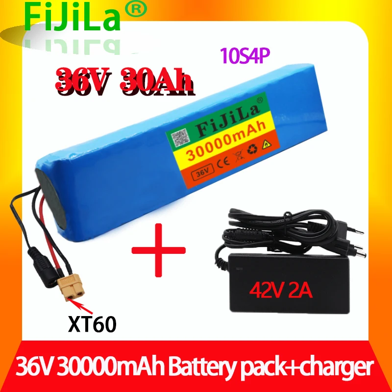 

36V 10S4P 30Ah Batterij 500W High Power Batterij 42V 30000Mah Ebike Elektrische Fiets Bms 42V Batterij Met Xt60 Plug + Lader