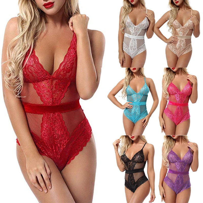 

Женское кружевное Ажурное боди, женское прозрачное боди с открытой спиной, цельное боди на бретелях-спагетти с V-образным вырезом, нижнее белье
