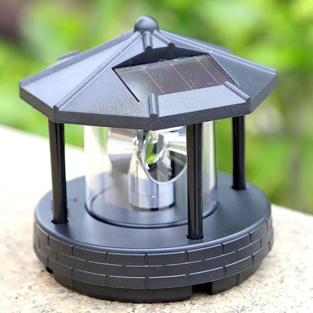 Solar Powered Lighthouse Shape Light Plastic LED Rotating Landscape Beam Lamp 5