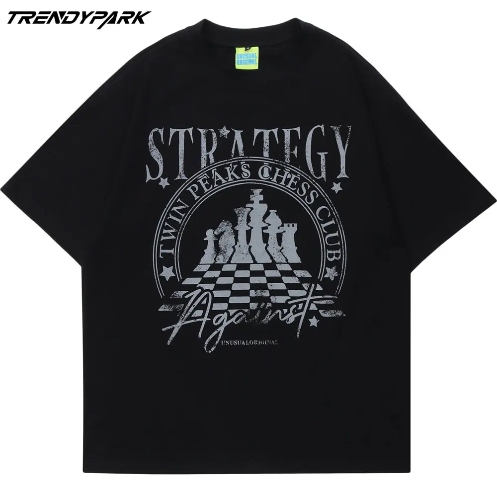 

Футболка мужская оверсайз с шахматными буквами, хлопковый топ с круглым вырезом, уличная одежда в стиле Харадзюку, Повседневная рубашка с к...