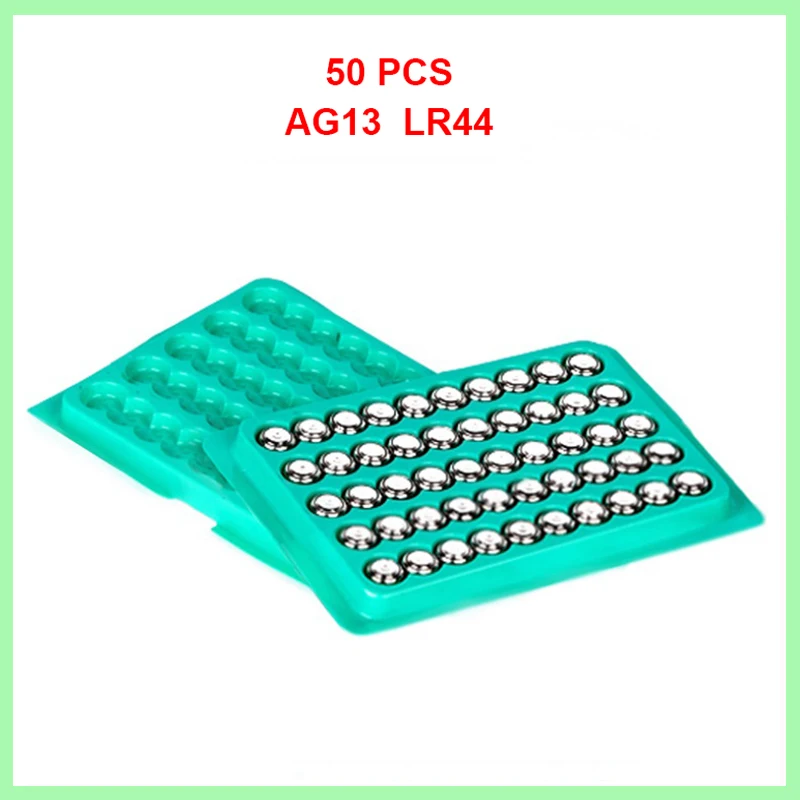 50 шт. щелочные кнопочные батарейки AG13 LR44 1 5 в GPA76 357 357A A76 |