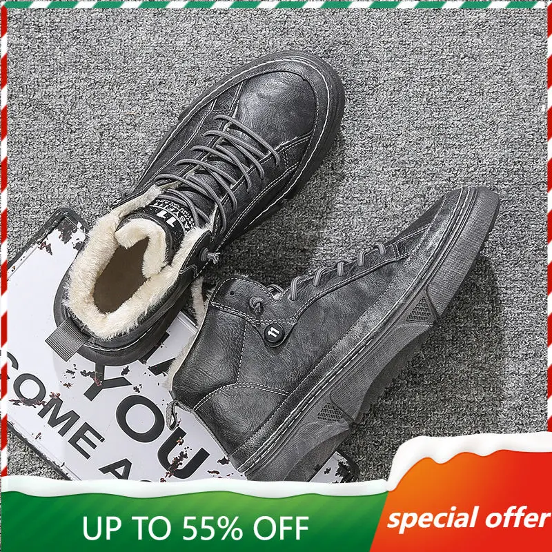 

Winter Boots Men High Top Boot Casual Shoes Man Work Clothes Pure Black Tide Boots Men's British Style Boot Fashion Footwear