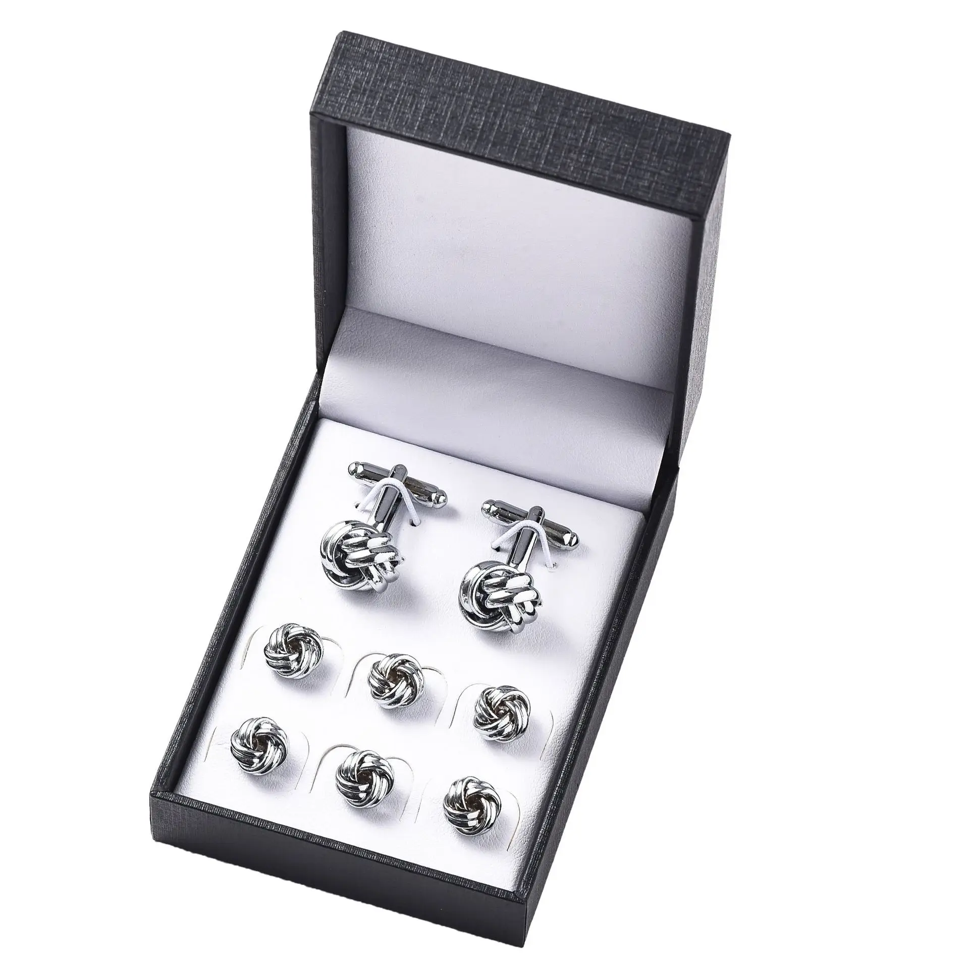 

Mens Twist Knot Cufflinks Studs Set in Gift Box Tie Clasp Cuff Links Shirts Clip Match for Business Wedding Formal Suit