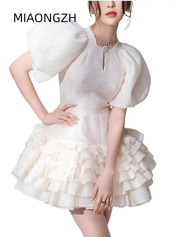 

Women's Solid Summer Dresses High Waist Elegant Tierred Slim Fit O-Neck Short Dress Long Evening Ball Gown Skirt Midi Clothing