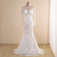 jiayigong real mermaid wedding dresses for bride 2022 illusion scoop neck long sleeves beading applique boho bridal gown