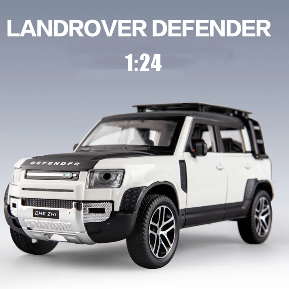 

1/24 Land Rover Defender литой внедорожник из сплава, модель автомобиля, Игрушечная модель со светильник, резиновая шина, внедорожник для детей, подарк...