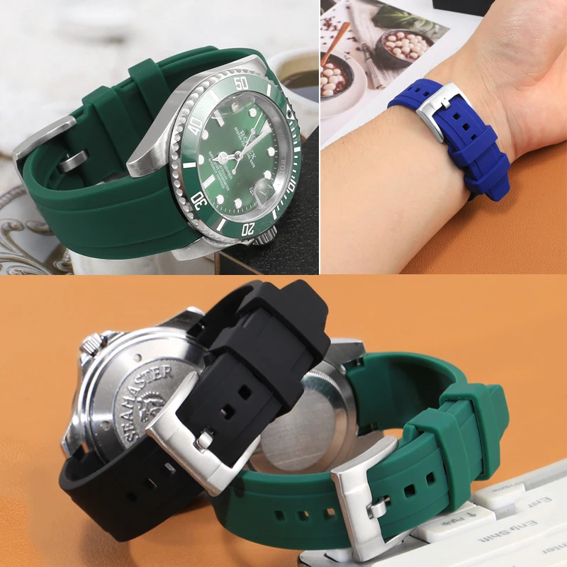 YOPO Selected Quality Rubber WatchBandSuitable For300/ 600 Needle   Deduction Arc Mouth Green Silicone Men's WatchChain20 22mm