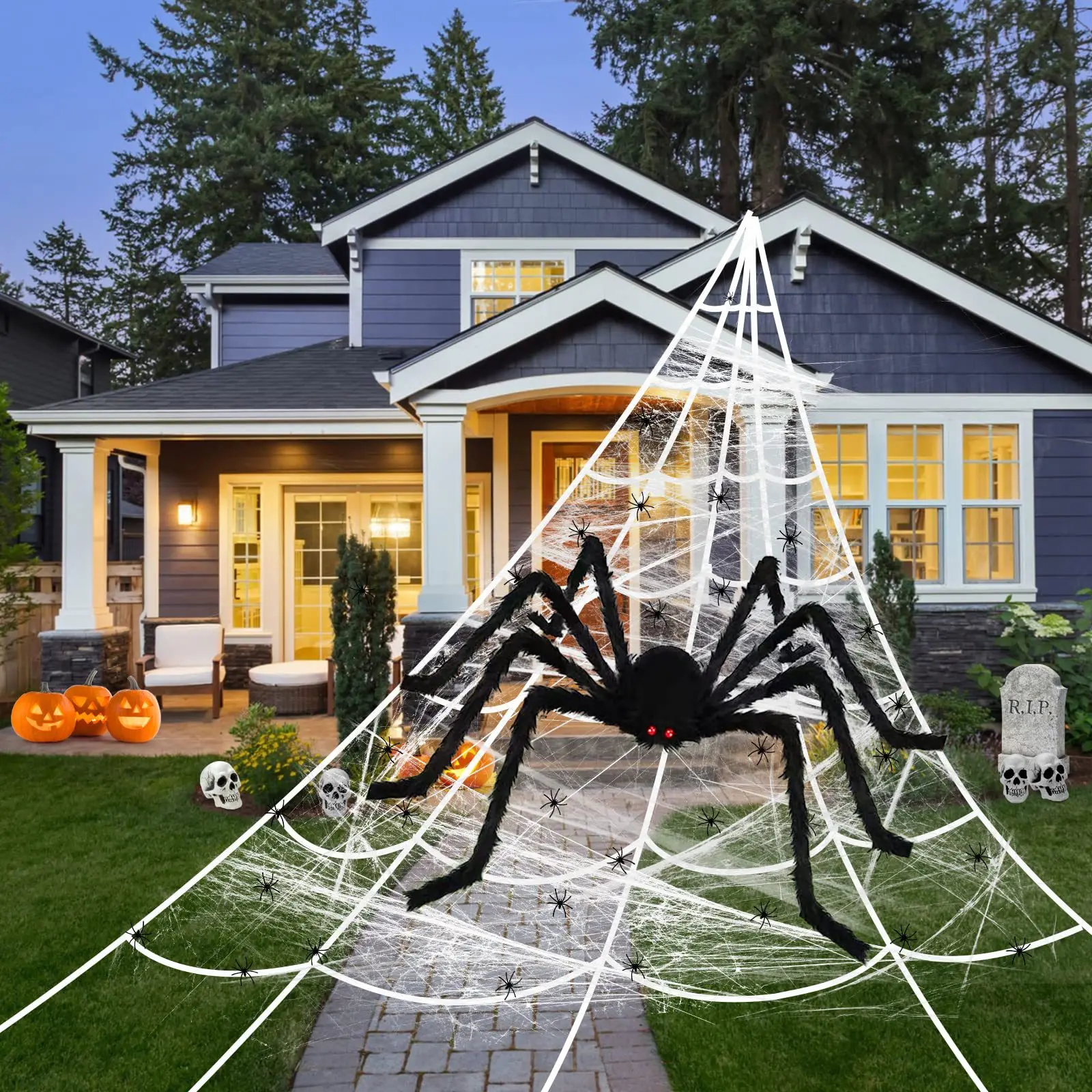 

Halloween Giant Spider Decoration Spider Web Stretchy Cobwebs Black Spiders Terror Bar Haunted Home Halloween Props Scary Party