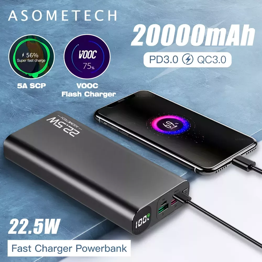 

NEW2023 20000mAh 5A Super Fast Charge QC3.0 Bank USB C PD3.0 Flash Fast Charger External Battery Powerbank 12