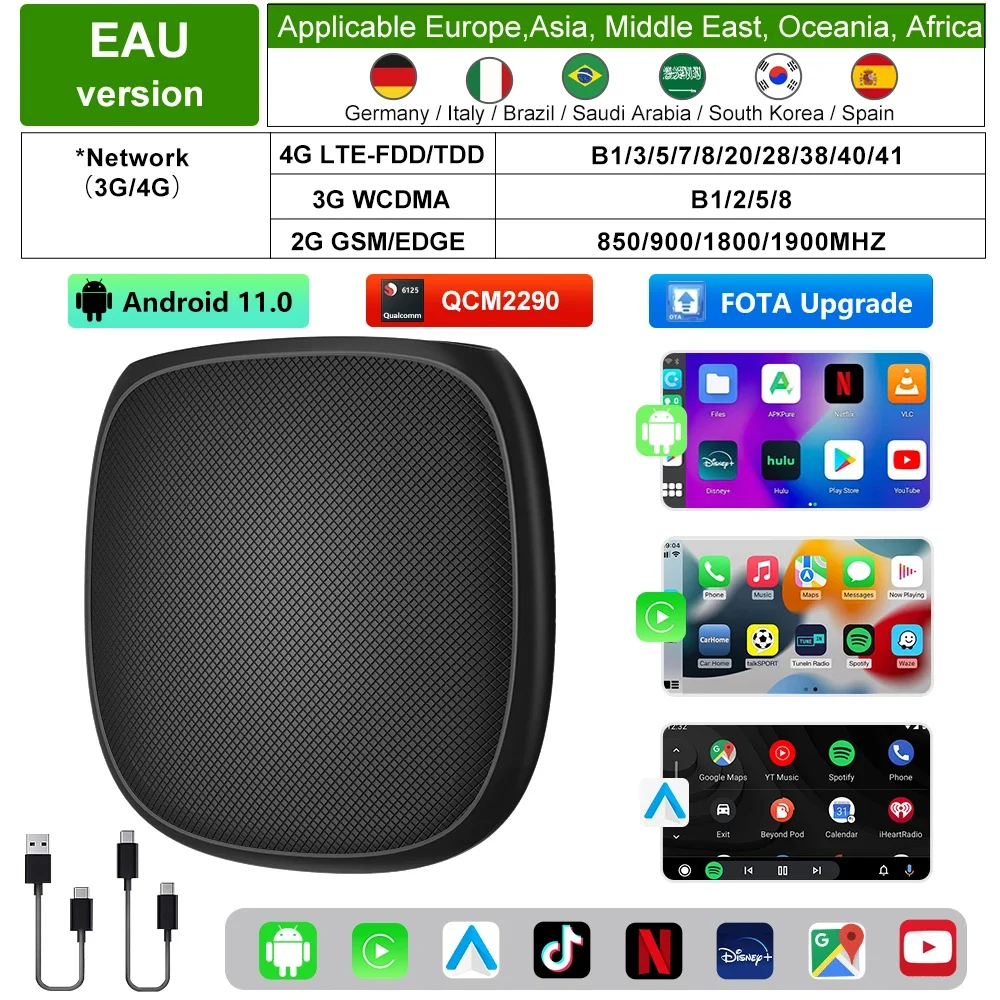 

Беспроводная коробка CarPlay Ai Box QCM6125 Android 13 Plus 4GLTE Android Auto Apple Car Play Streaming Box 8G RAM Автомобильные интеллектуальные системы