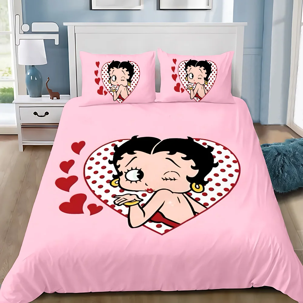 Duvet Cover Pillowcase Bedding Set Cartoon B-B-Bettys-boops Adult Boy Girl Bedroom Decoration Children Single Double Large Size