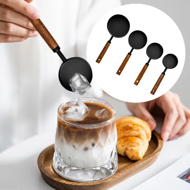 4 шт. мерная ложка столовые ложки с деревянной ручкой из акации штабелируемые