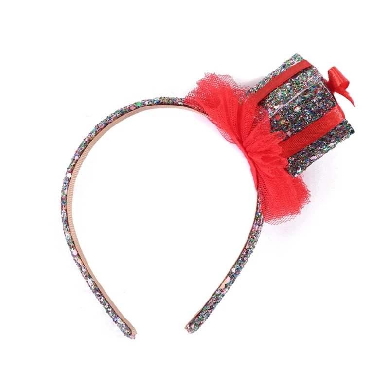 

449B Sequins Christmas Gift Box Shape Headband Lovely Hair Hoop Xmas Performances Headpiece Festival Party Costume Props Red