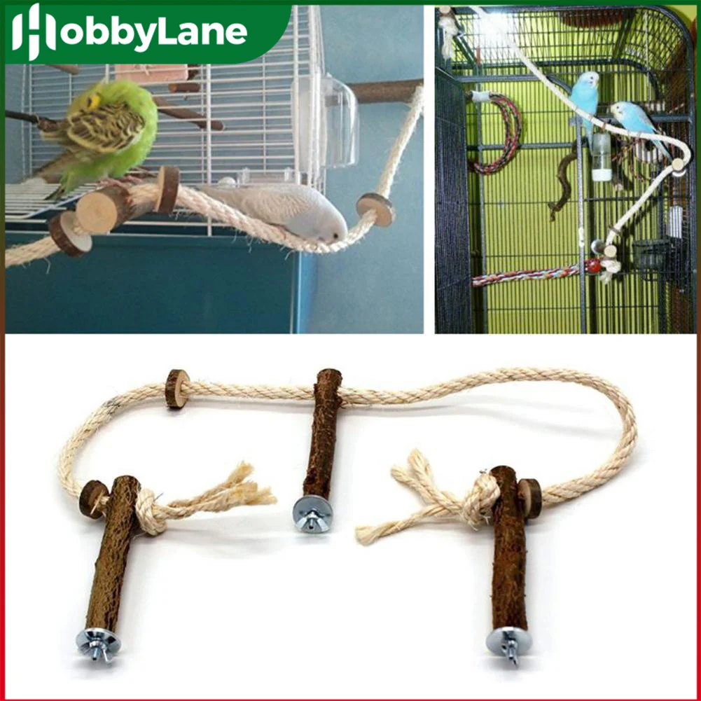 

Pet Parrot Wooden Perch Stand Hanging Climbing Hammock Swing Standing Training Toys Bird Cage Wood Branch Stand Cage Accessories