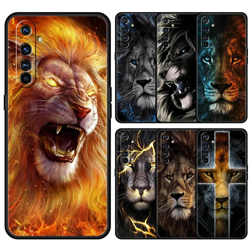 

Animal lion For Realme 8 7 6 Pro C21 C3 C11 Black Phone Case Oppo A53 A52 A9 A54 A15 A95 Reno7 SE Reno6 Pro 5G Z Soft TPU Cover