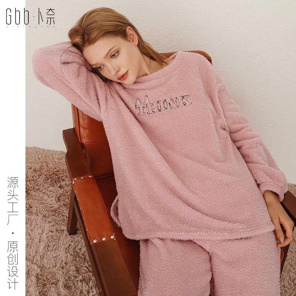 

Пижама Bunay, Женский пуловер, Зимний новый пуловер с вышитыми буквами и разрезом на подоле, домашняя одежда из двух предметов, можно носить на ...