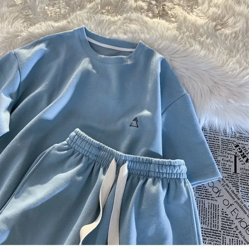 Casual two-piece pajamas women's new Korean style short-sleeved loose all-match shorts sports trendy home clothes