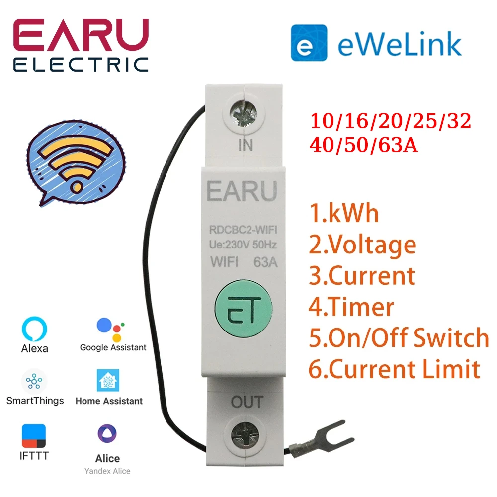 

1P Din-рейка, Wi-Fi, быстрое энергопотребление, измеритель мощности, автоматический выключатель, таймер времени, реле, Вольтметр для умного дома