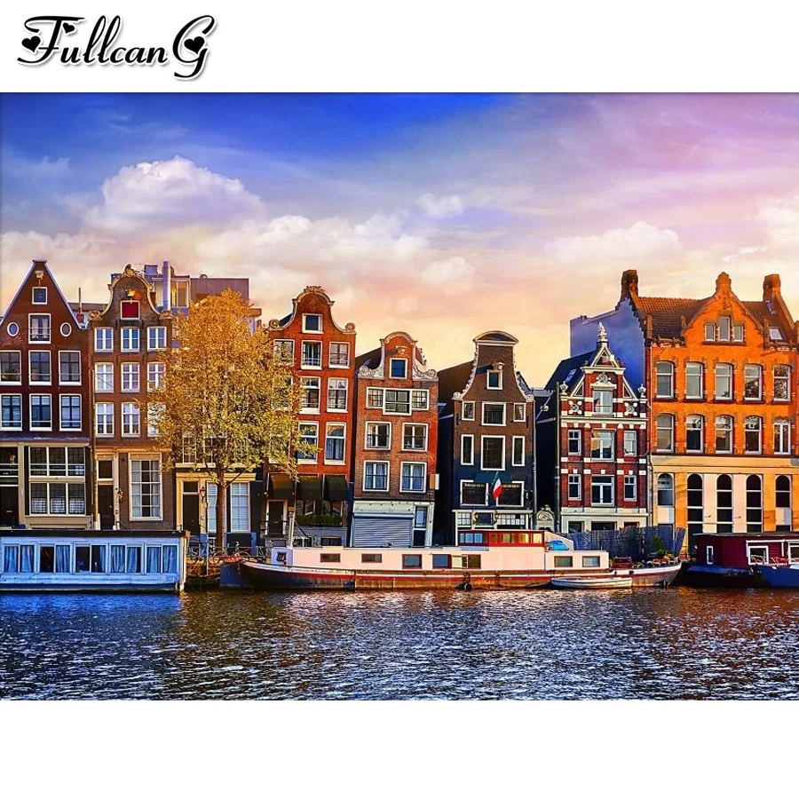 

Алмазная живопись «Дом по реке», вышивка крестиком 5d, «сделай сам», полная вышивка, мозаика с пейзажем, домашний декор JX3422