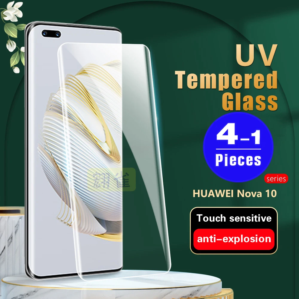 1-4 шт. полное покрытие УФ-стекло Защита экрана для Huawei nova 10 pro УФ закаленное стекло для nova 7 8 9 pro Защитная пленка для смартфона