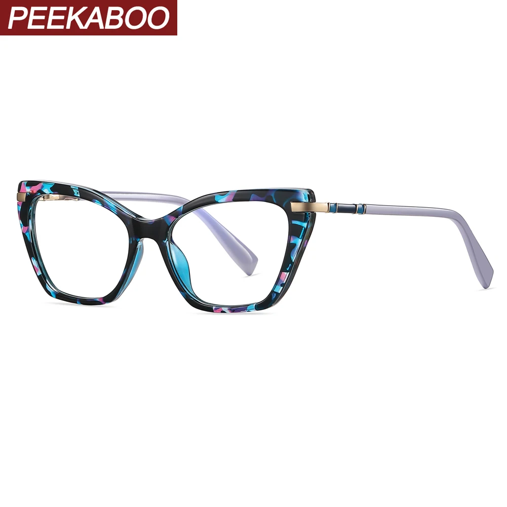 

Peekaboo blue light filter glasses tr90 clear lens transparent pattern fashion cat eye glasses frame women spring hinge female