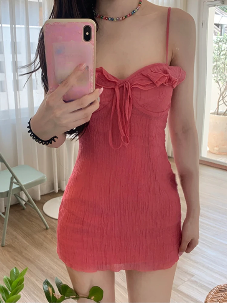 

2023 Summer Kawaii Y2k Mini Dress Women Basic Bodycon Solid Strap Dress Female Even Party One Piece Dress Korean Fashion Chic