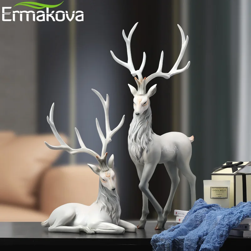 

Ermakova High End Deer Statue Reindeer Figurines Resin ELK Sculpture For Living Room Luxury Home Decoration Nordic Tabletop