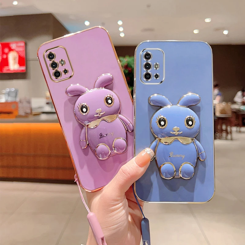 

3D Fat Bunny Holder Plating Cover For Moto G10 G20 G30 G8 Play G9 Folding Bracket Case For Moto E20 E30 E40 E7 Plus G2 2022