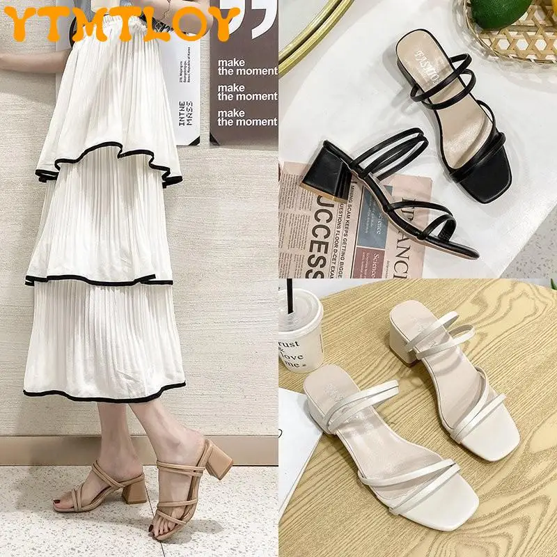 

2021 two wear new fairy style fashion all-match sandals mid-heel thick heel women's shoes