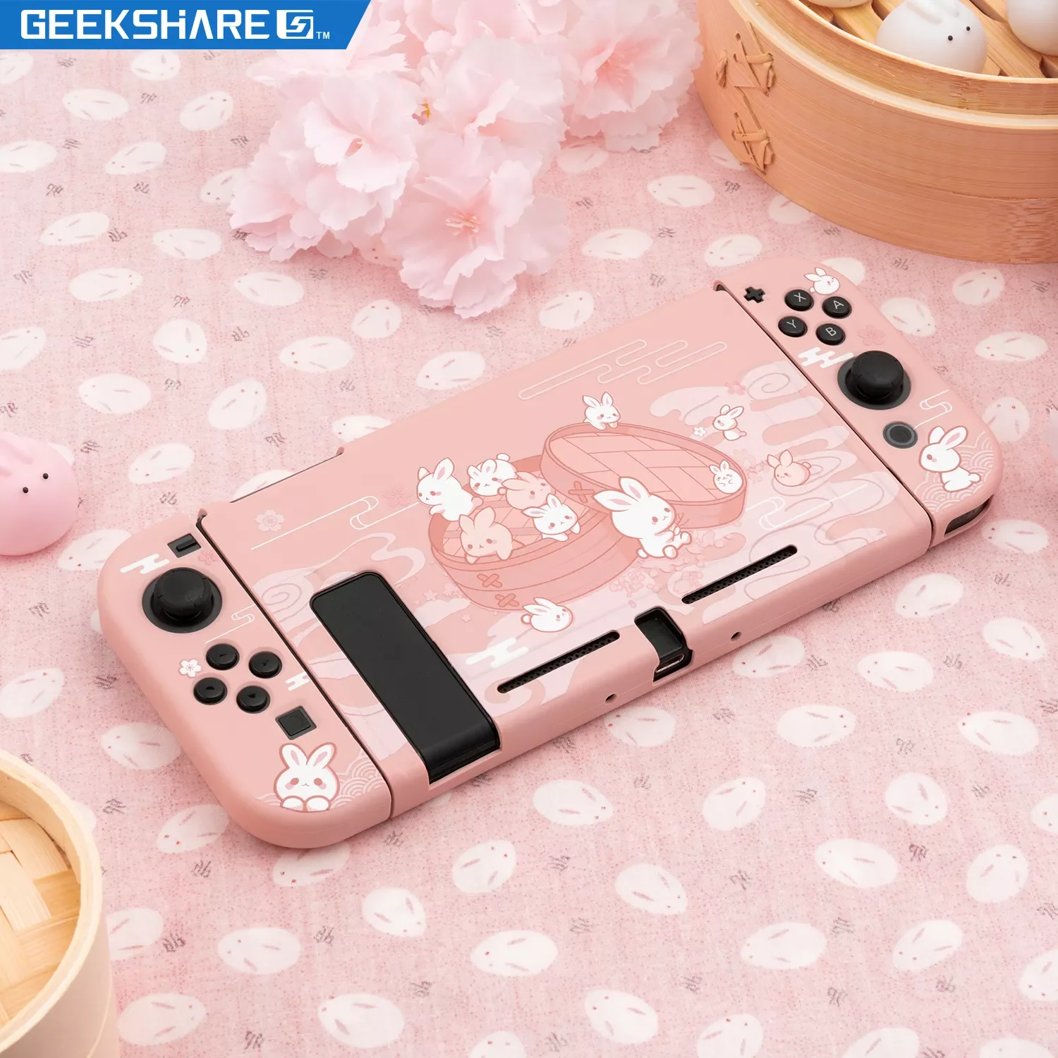 

GeekShare Switch Case Steamed Bread Rabbit Cartoon Dessert Fairy League Soft Cover Back Girp Shell For Nintend Switch