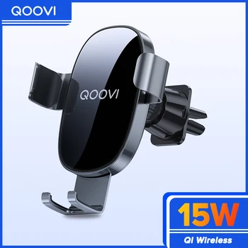 QOOVI 15W Car Phone Holder Fast Wireless Charging Car Charger Air Vent Clip Mount Gravity Phone Stand For iPhone Samsung Xiaomi 1